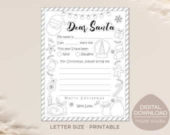 Letter To Santa Coloring Page: Christmas Wish List (Digital Download)
