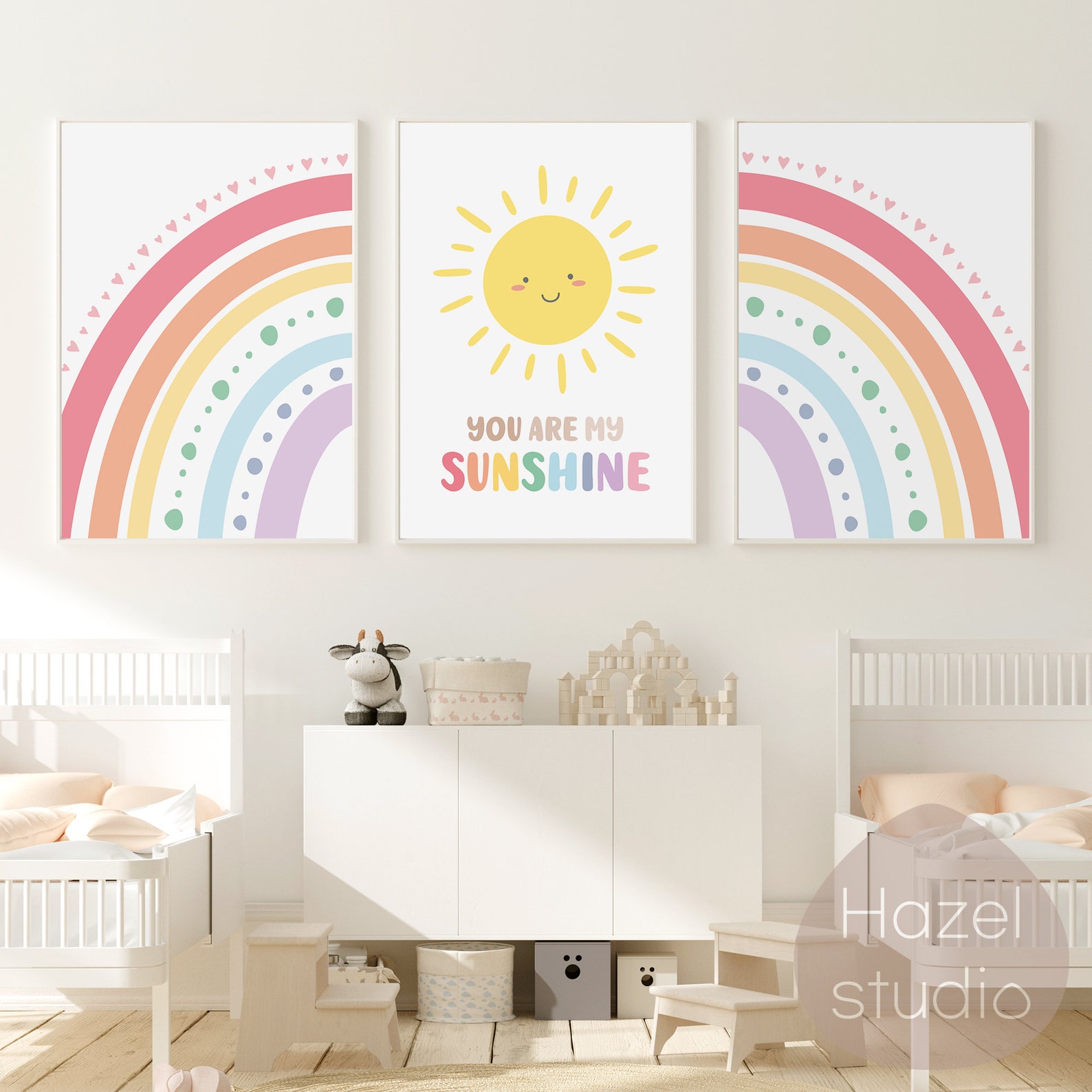 Rainbow Wall Art Set of 3 Nursery Print You Are My Sunshine Etsy