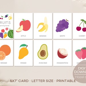 Cartes Flash Fruits, Cartes d'apprentissage, Matériel Montessori, Imprimables Homeschool, Téléchargement numérique