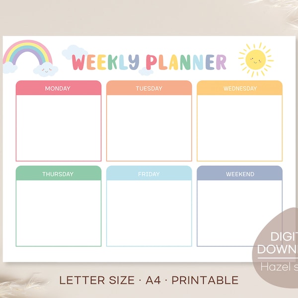 Kids Weekly Planner, Rainbow Daily Planner, Homeschool Planner, kids schedule, Kids Daily Calendar, Digital Download