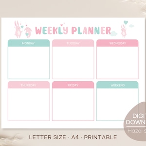 Kids Weekly Planner, Girl Daily Planner, Homeschool Planner, kids schedule, Kids Daily Calendar, Digital Download