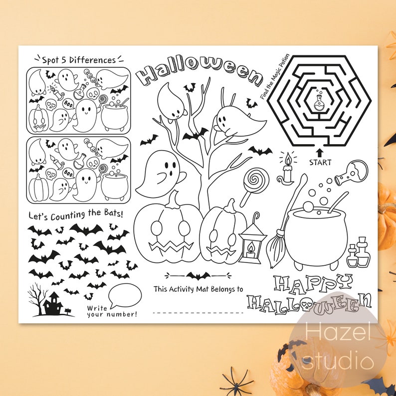 Kids Halloween Activity Mat Coloring&activity Place Mat for | Etsy