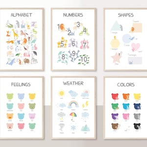 Conjunto de 6 impressões educacionais, Montessori, recursos escolares em casa, impressões artísticas em sala de aula, download digital