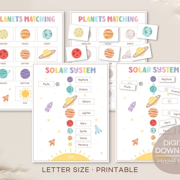 Solar System Matching Game, Planets Activity, Space Learning Binder, Galaxy Matching Game, Toddler Busy Book, Montessori, Digital Download