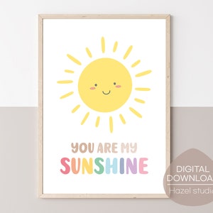 Sunshine Wall Art, Rainbow Nursery Print, You are my Sunshine, Kids Room Wall Art, Play Room Wall Art, Digital Download