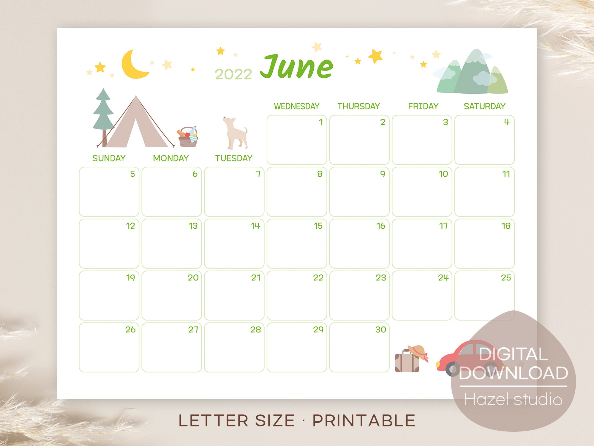 june 2022 calendar printable monthly calendar kids schedule etsy