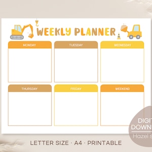 Boy Weekly Planner, Construction Daily Planner, Homeschool Planner, kids schedule, Kids Daily Calendar, Digital Download