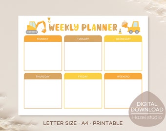 Boy Weekly Planner, Construction Daily Planner, Homeschool Planner, kids schedule, Kids Daily Calendar, Digital Download
