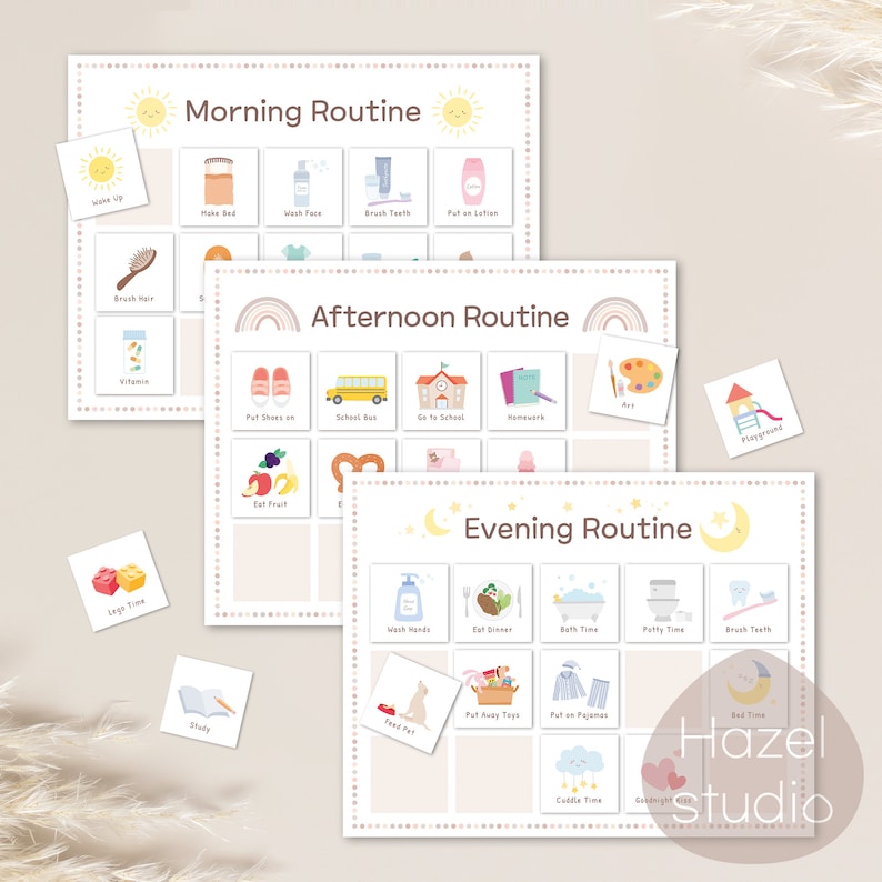 Cartes et tableau des routines quotidiennes, liste de contrôle des routines pour tout-petits, cartes de rythme quotidien, programme visuel, carte de routine imprimable, téléchargement numérique image 2