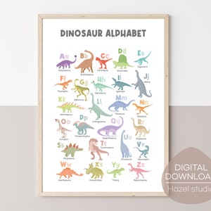 Dinosaurier Alphabet Poster, ABC Poster, Montessori, Regenbogen Alphabet, Klassenzimmer Poster, Digitaler Download
