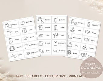 Kids Dresser Drawer Labels: Closet Organization Stickers (Digital Download)