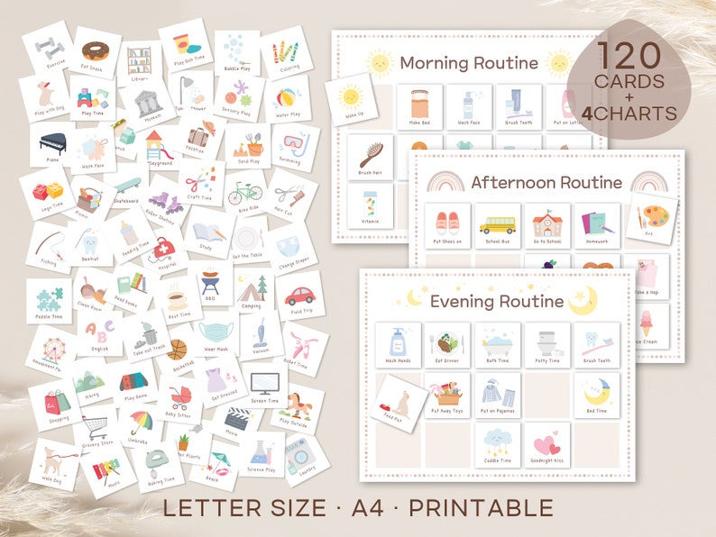 Cartes et tableau des routines quotidiennes, liste de contrôle des routines pour tout-petits, cartes de rythme quotidien, programme visuel, carte de routine imprimable, téléchargement numérique image 1