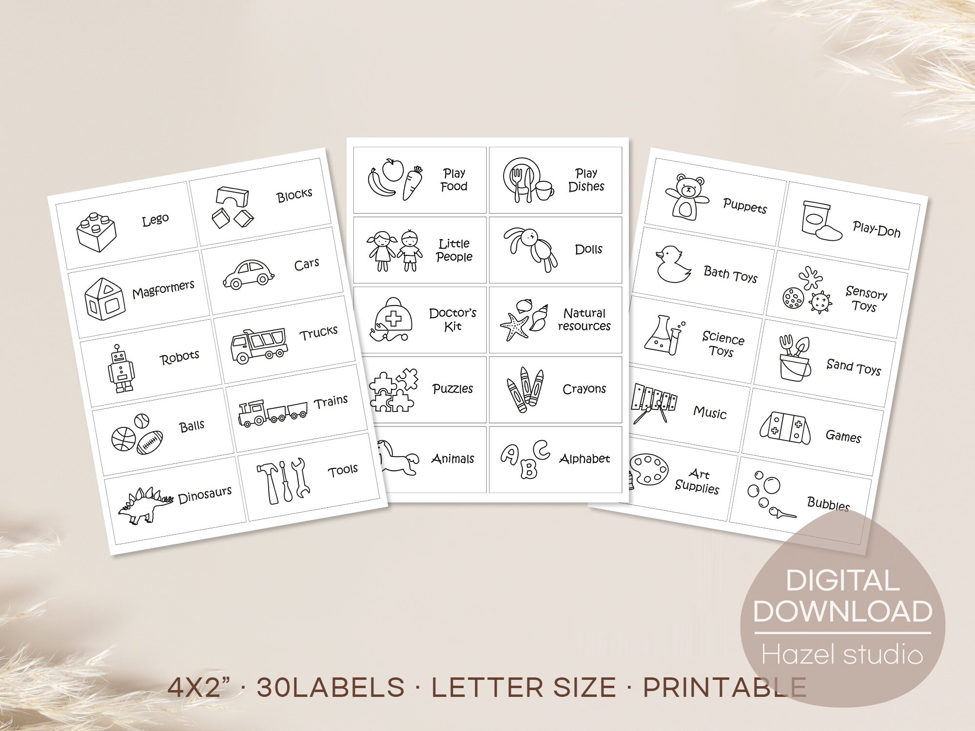Toy Room Storage Labels: 30 Illustrated Kids Drawer Organizers (Digital Download)