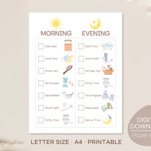Kids Daily Routine Chart, Toddler Routine Checklist, Daily Rhythm, Morning and Evening Routine Chart, Digital Download