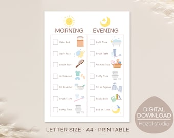 Tableau des Routines quotidiennes des enfants, liste de contrôle de la Routine des tout-petits, rythme quotidien, tableau des Routines du matin et du soir, téléchargement numérique