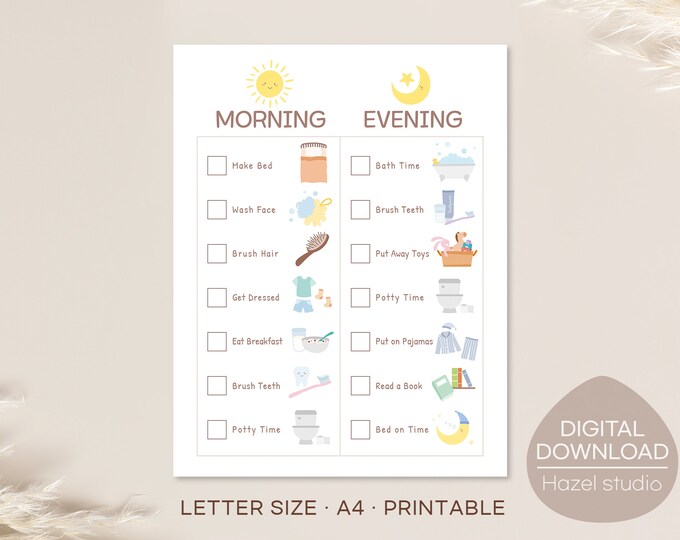 Kids Daily Routine Chart: Morning & Evening Checklist (digital Download ...
