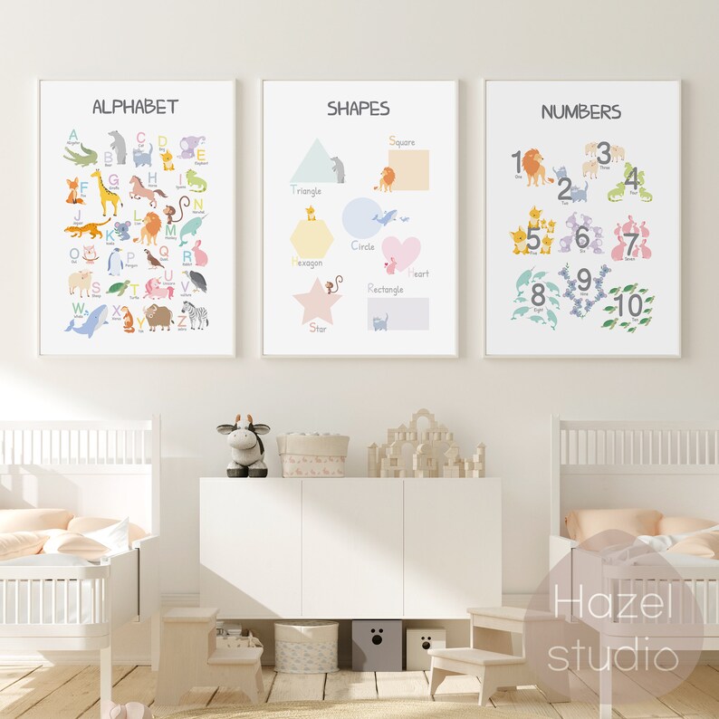 Lernposter 3er Set, Alphabet, Formen, Zahlen Drucke, Homeschool Montessori, Lernmaterialien, Digitaler Download Bild 6