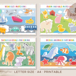 Actividad de juego de combinación de sombras, combinación de animales, tarjeta de combinación de vehículos, combinación de animales del océano, materiales Montessori, descarga digital
