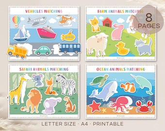 Shadow Matching Game: Animals & Vehicles Montessori Activity (Digital Download)