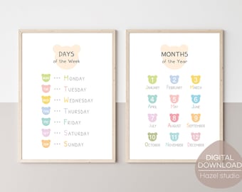 Classroom Posters: Days, Months of the Year - Montessori Homeschool Decor (Digital Download)