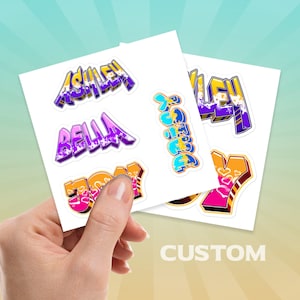 Custom Name Graffiti Stickers, Custom Name Sticker,  Graffiti Text Decal, Personalized Vinyl Sticker, Laptop Decal,kindergarten name labels