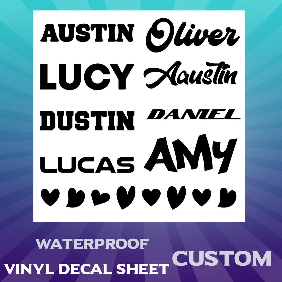 Personalized Name Vinyl Decal Sheet, Custom Name Stickers, Waterproof ...