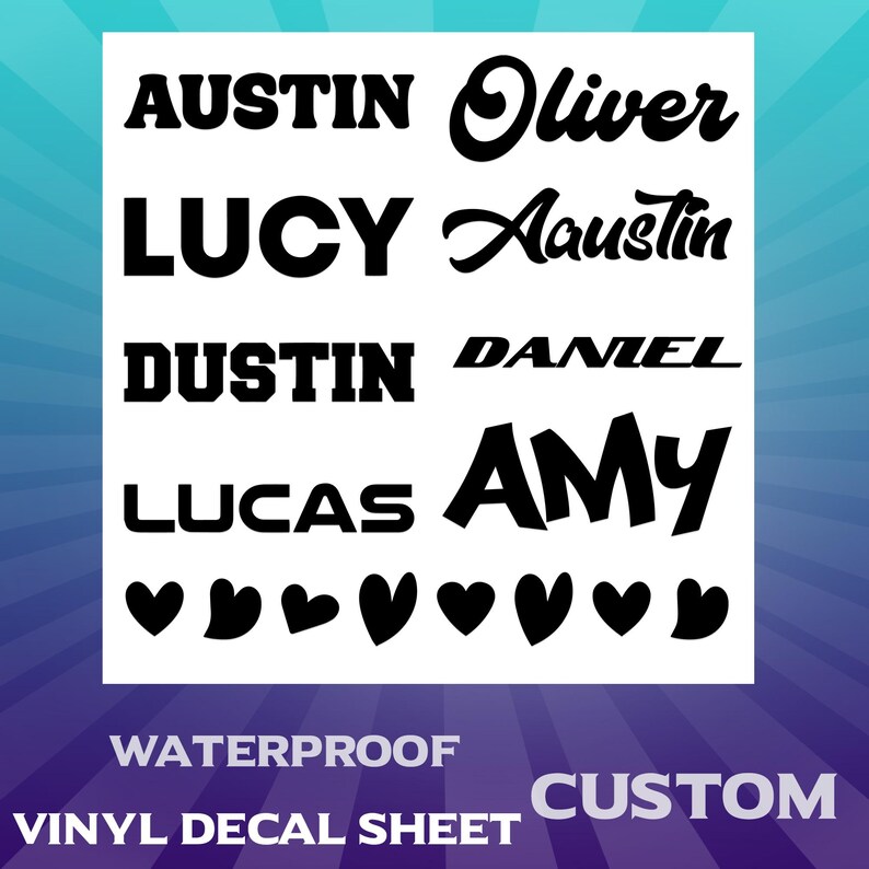 Personalized Name Vinyl Decal Sheet, Custom Name Stickers, Waterproof ...