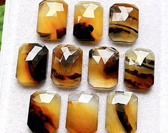 Montana Agate Rose Cut Fancy Rectangle With Flat Back Gemstone 10 Pieces Lot | Size : 10X14 MM | AAA+ Montana Agate Used For Jewelry Making