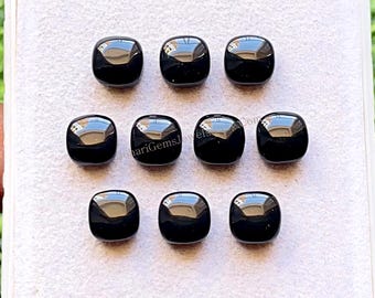 Black Chalcedony 8 MM Cushion Shape Smooth Cabochon Gemstone 10 Pieces Lot, AAA+ Natural Chalcedony With Flat Back For Jewelry Making