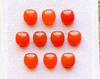 Carnelian 8 MM Cushion Shape Smooth Cabochon Gemstone 10 Pieces Lot, AAA+ Natural Carnelian With Flat Back For Jewelry Making