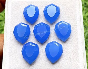 Blue Chalcedony Fancy Cut Pear Shape With Flat Back Gemstone 6 Pcs Lot | Size : 12x16 MM | AAA+ Natural Chalcedony For Jewelry Making