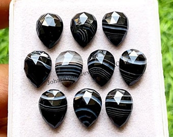 Black Banded Agate 10X14 MM Pear Shape Rose Cut Gemstone 10 Pieces Lot, AAA+ Natural Banded Agate With Flat Back For Jewelry Making