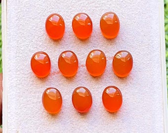 Carnelian 7X9 MM Oval Shape Smooth Cabochon Gemstone 10 Pieces Lot, AAA+ Natural Carnelian With Flat Back For Jewelry Making