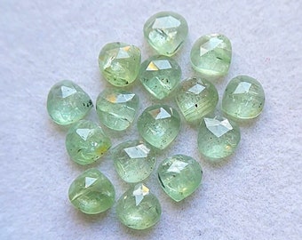 Green Kyanite Rose Cut Heart Flat Back Gemstone 15 Pieces Lot | Size : 6 MM | AAA+ Green Kyanite Gemstone For Jewelry Making
