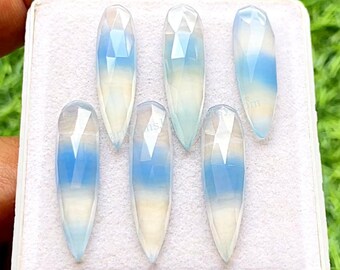 Blue Banded Agate 8X31 MM Pear Shape Rose Cut Gemstone 6 Pieces Lot, AAA+ Natural Banded Agate With Flat Back For Jewelry Making