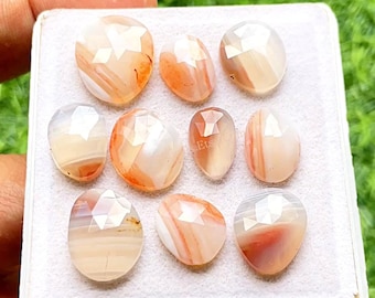 Orange Banded Agate Rose Cut Slice With Flat Back Gemstone 10 Pieces Lot | Size : 10-16 MM | AAA+ Natural Agate Used For Jewelry Making
