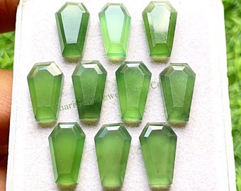 Serpentine Coffin Shape Step Cut Gemstone 5 Pieces Lot | Size : 10X16 MM | AAA+ Natural Serpentine With Flat Back For Handmade Jewelry