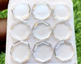 Clear Quartz Fancy Cut Octagon Shape With Flat Back Gemstone 6 Pieces Lot | Size : 15 MM | AAA+ Clear Quartz Used For Jewelry Making