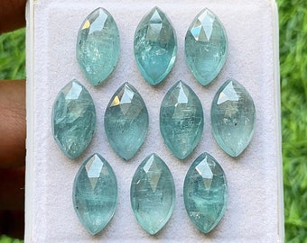 Aqua Kyanite Rose Cut Marquise Flat Back Gemstone 5 Pieces Lot | Size : 10X18 MM | AAA+ Natural Aqua Kyanite Gemstone For Handmade Jewelry