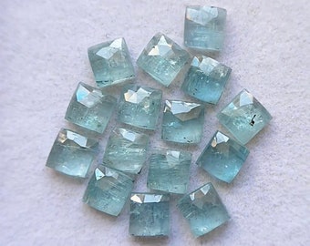 Aqua Kyanite Rose Cut Square Flat Back Gemstone 15 Pieces Lot | Size : 6 MM | AAA+ Natural Aqua Kyanite Gemstone For Jewelry Making