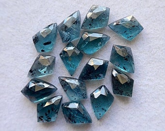 Teal Moss Kyanite Rose Cut Kite Flat Back Gemstone 15 Pieces Lot | Size : 6x9 MM | AAA+ Teal Moss Kyanite Gemstone For Jewelry Making