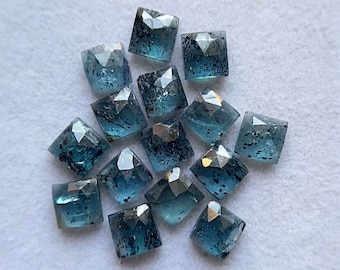 Teal Moss Kyanite Rose Cut Square Flat Back Gemstone 15 Pieces Lot | Size : 6 MM | AAA+ Teal Moss Kyanite Gemstone For Jewelry Making