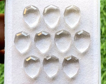 Clear Quartz Fancy Cut Pear Shape With Flat Back Gemstone 10 Pieces Lot | Size : 10X14 MM | AAA+ Clear Quartz Used For Jewelry Making