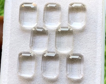 Clear Quartz Fancy Cut Rectangle Shape With Flat Back Gemstone 8 Pieces Lot | Size : 10X14 MM | AAA+ Clear Quartz Used For Jewelry Making