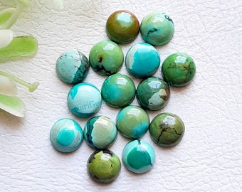 Tibetan Turquoise Calibrated 6 MM Round Cabochon Gemstone 15 Pieces Lot, AAA+ Natural Tibetan Turquoise With Flat Back For Handmade Jewelry