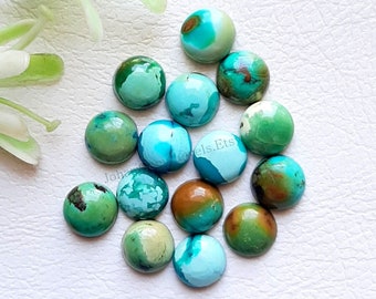 Tibetan Turquoise Calibrated 7 MM Round Cabochon Gemstone 15 Pieces Lot, AAA+ Natural Tibetan Turquoise With Flat Back For Handmade Jewelry