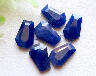 Blue Sapphire Coffin Shape Step Cut Gemstone 6 Pcs Lot | Size : 8X12 MM | Natural Blue Sapphire Coffin With Flat Back For Handmade Jewelry