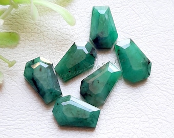 EMERALD Coffin Shape Step Cut Loose Gemstone 6 Pieces Lot | Size : 8X12 MM | AAA+ Natural Emerald Coffin With Flat Back For Handmade Jewelry