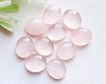 Rose Quartz Oval Cabochon Calibrated Gemstone 10 Pieces Lot | Size : 9X11 MM | AAA+ Rose Quartz With Flat Back For Handmade Jewelry