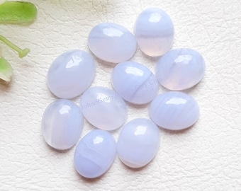 Blue Lace Agate Calibrated 7X9 MM Oval Cabochon 10 Pieces Lot, AAA+ Blue Lace Agate With Flat Back For Handmade Jewelry